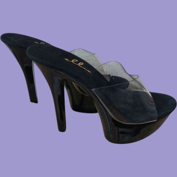 Ellie  Platform Vanity 6 Heels Black/Clear Size 11 - Picture 6 of 14
